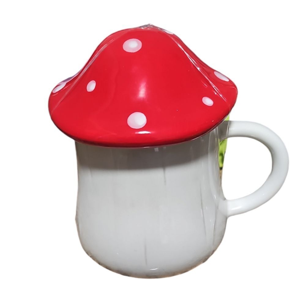 PIO Homeware Mushroom Mug Novelty Ceramic Cup Red White Polka‎ Dot Design